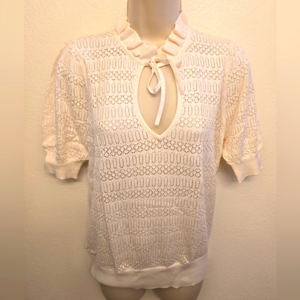 NWT Loft Ladies Short Sleeve Sweater With Ruffled Collar